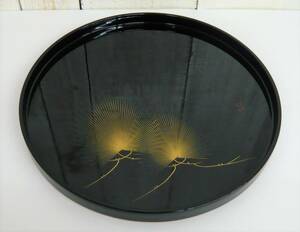  tradition industrial arts industrial arts fine art fine art lacquer ware [ natural tree made pine writing black circle tray 30cm paper original box attaching ] old thing old fine art antique tray tray O-Bon Cafe tray .. tray Cafe time 