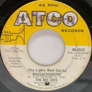 USオリジナル 7インチ BEE GEES (The Lights Went Out In) Massachusetts ('67 ATCO) 初期 ビージーズ 45RPM.