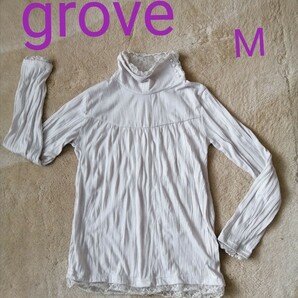 春物 秋物 グローブ grove カットソー レース シワ加工 M