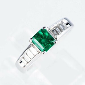  simple . everyday .. possible to use Colombia production emerald x diamond platinum ring E: 0.74 ct D: 0.37ct Pt900