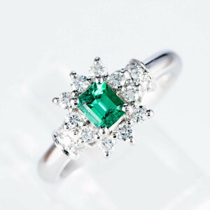 エメラルドxダイヤモンド プラチナリング E: 0.4 ct D: 0.35ct Pt900 6.2g