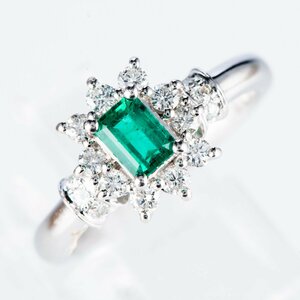 エメラルドxダイヤモンド プラチナリング E: 0.36 ct D: 0.35ct Pt900 6.2g