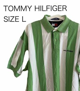 【送料無料】中古 TOMMY HILFIGER トミーヒルフィガー ポロシャツ ラガーシャツ ボーダー 刺繍 サイズL