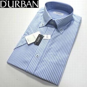 新品 ダーバン D'URBAN 夏 形態安定 ボタンダウン 半袖 ドレスシャツ 37 S 水 白 ストライプ 34番色 メンズ 紳士用 ビジネス スーツに