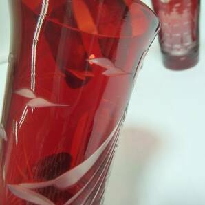 江戸切子 江戸風情 色被せ赤 一口グラス ビアグラス 5客セットの画像9