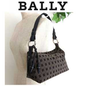 美品 BALLY バリー レザー キャンバス ミニバッグ ポーチ ショルダーバッグ 鞄 ハンドバッグ 茶色 ブラウン 黒 ブラック モノグラム 柄