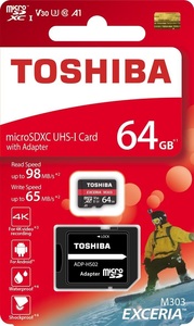 64GB microSDXCカード 64GB 東芝 EXCERIA CLASS10 U3 A1対応 高速98MB/s マイクロsd SDアダプタ付 THN-M303R0640A2 4K対応 アプリ最適