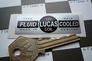 海外　LUCAS COIL FLUID COOLED SILVER 12V STICKER ルーカス ステッカー デカール 80mm x 27mm