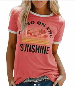 レディース Tシャツ 半袖 夏 カジュアル サーフ シャツ SUNSHINE ハワイ ピンク S