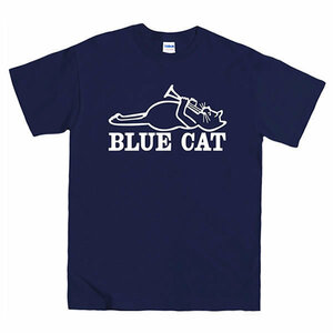 [Lサイズ]Blue Cat（ブルー・キャット） Records by Red Bird ロゴTシャツ ラッパ猫 ネコ ネイビー