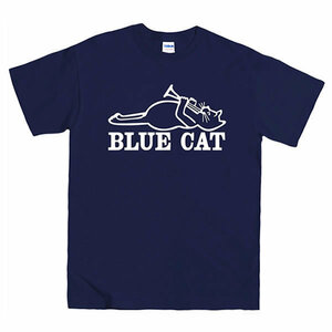 [XLサイズ]Blue Cat（ブルー・キャット） Records by Red Bird ロゴTシャツ ラッパ猫 ネコ ネイビー