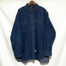 RRL 90s vintage 初期 車タグ マチ付き 袋ポケット ガチャポケ インディゴ デニム ワーク シャツ 三ツ星 Ralph Lauren ラルフローレン XL_画像2