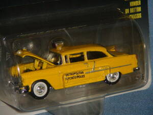 レーシングチャンピオン1/64限定品・1955年型シボレーベルエア2ドア・カナダトロント市ポリスカー黄色・ブリスター未開封/美品