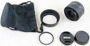 S◇中古品◇レンズ AF-S DX NIKKOR 35mm f/1.8G ニコン/Nikon フード・レンズプロテクター(Kenko製)・前後キャップ・収納袋つき