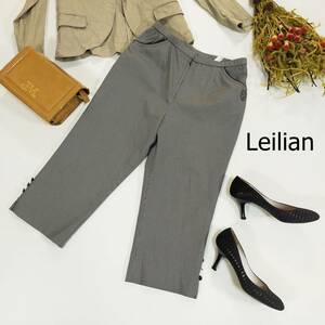  Leilian Leilian casual pants size 9 M black white check made in Japan 7 minute height badge Logo hem button simple lovely 3237