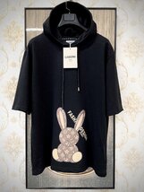 最高級EU製＆定価3万◆UABONI*Paris*ユアボニ*プルオーバー*フランス◆コットン 薄手 兎 モノグラム 半袖 パーカー トレーナー トップス L_画像9