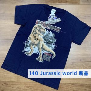 新品140ジュラシックワールドT-rexティラノサウルスネイビープリント半袖Tシャツキッズ子供服ブラキオサウルスラプトルブルー