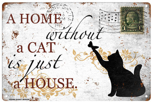 雑貨【Cat/キャット/猫】ホーム サインメタルプレート/Home Metal Plate/ヴィンテージ/ガレージ/ブリキ看板/レトロ/アンティーク風-1