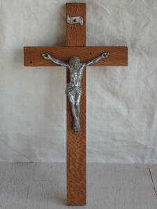 フランスアンティーク 十字架 クロス 教会 ブロカント 蚤の市 仏 壁掛け ウォール 木製 キリスト インテリア 