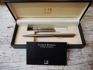 ◆ドイツ製 dunhill ダンヒル ボールペン ツイスト式 ゴールド 金具×シルバー スペア ケース付き 文具◆