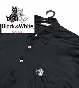 『大きいサイズLL★左胸刺繍入り』美品 BLACK&WHITE 長袖ポロシャツ 黒 ブラックアンドホワイト (172)