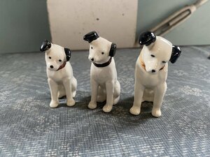 ビクター犬　ニッパー君　3体　陶器製▼ヴィンテージ昭和レトロ販促品ノベルティ