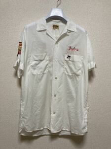 60's70's USAヴィンテージ Hilton ボーリングシャツ 半袖シャツ オープンカラーシャツ /チェーンステッチ M 白系