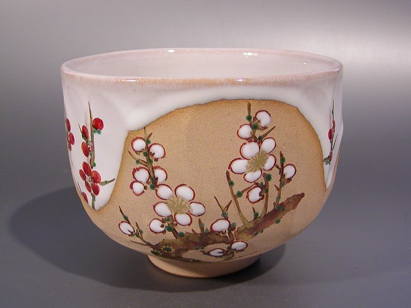 茶道具 抹茶茶碗 光琳水 牡丹絵、京焼 中村秋峰作 桐共箱□新品