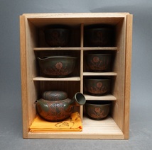 常滑焼　茶器　菊花秋草図　緑泥　二代 舜園作　野間舜園　共箱　検索・煎茶/中国/宜興/紫砂/朱泥/青泥　_画像9