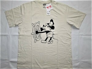 ★新品 2022年 UNIQLO ユニクロ MAGIC FOR ALL UT グラフィックTシャツ Disney(半袖・レギュラーフィット) XL ナチュラル 蒸気船ウィリー★