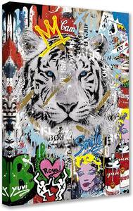 Art hand Auction [Reproduction] Nouveau panneau d'art tigre blanc cadre en bois Banksy authentique toile peinture art moderne tenture murale peinture intérieure toile, Ouvrages d'art, Peinture, autres