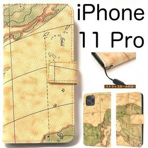 iPhone11 Pro アイフォン 地図 手帳型ケース レトロな世界地図デザイン