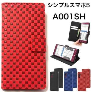 シンプルスマホ5 A001SH (SoftBank) スマホケース チェック柄 手帳型ケース