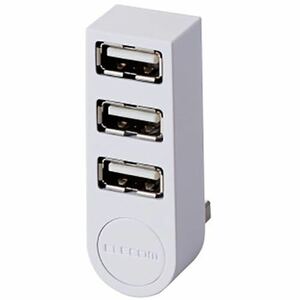 エレコム ELECOM U2H-TZ325BWH [USBHUB2.0 機能主義 バスパワー 3ポート 直挿し ホワイト] 　未使用品　《送料無料》