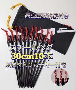 スチールペグ 30cm10本 マーカー 収納袋 セット 強靭