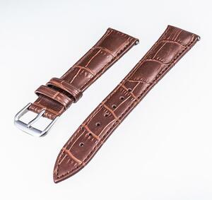◆▲送料無料!本革 腕時計用交換ベルト 20mm 牛革製 クロコダイル型押し ブラウン茶 工具不要 ワンタッチ スライド式バネ棒 単品発送/BW20S