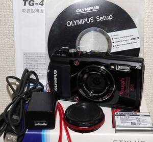 OLYMPUS TG-4 完動並品 元箱,取説,CD 純正(電池,ACアダプター,USBケーブル,アダプターリング) 互換(ストラップ,レンズキャップ)
