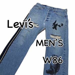 Levi’s 552工場 USA製 和柄 紙パッチ 501XX W36 ウエスト86cm リペア加工 ダメージ加工 ペイント加工 メンズ ジーンズ M1392