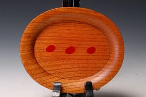 2388-2 木工　作家物　作者不明　刳り貫き　無垢　漆　オーバル皿　木の皿