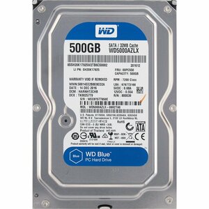 Western Digital WD5000AZLX-08K2TA0 LI PN:SH20K1925 FRU:00PC550 3.5インチ SATA600 500GB 1413回 14397時間