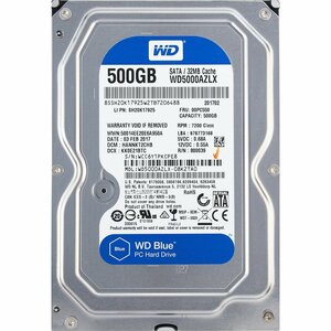 Western Digital WD5000AZLX-08K2TA0 LI PN:SH20K1925 FRU:00PC550 3.5インチ SATA600 500GB 1368回 13498時間