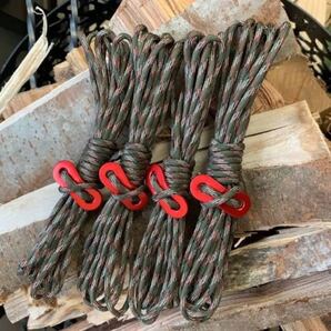 パラコード550 自在金具付き 4mm 4m×4本 カモフラA×赤