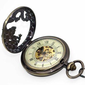 lyw518* Dragon box attaching pocket watch watch retro antique man woman unisex chain case clock mobile accessory 