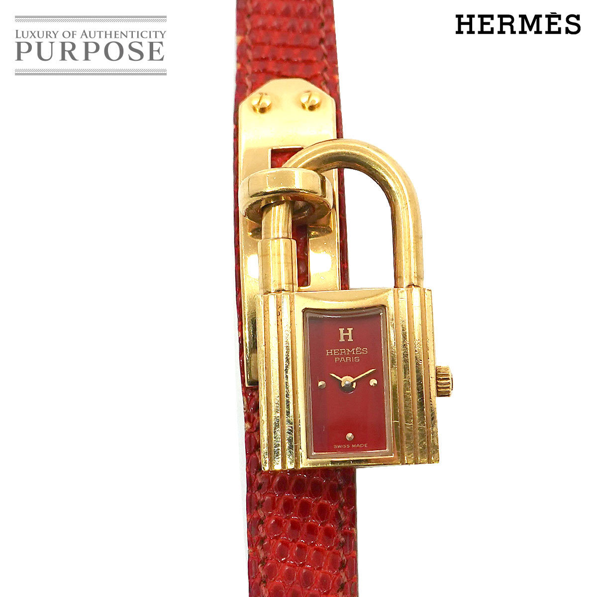 HERMES エルメス ケリーウォッチ(赤) 箱つき 稼働品 一回のみ使用-