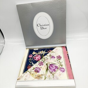 Christian Dior クリスチャンディオール スカーフ 大判ハンカチ 2枚セット ピンク×ブルー フラワー 花柄 シルク