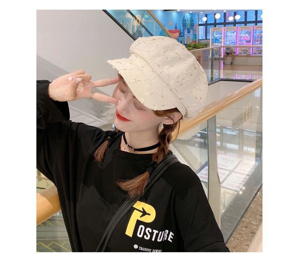 キャスケット 帽子 ファション レディース 可愛い 韓国風 ホワイト