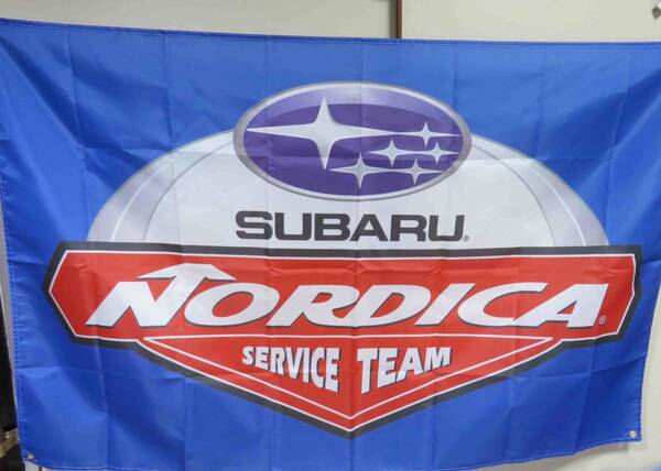 青(デカロゴ)▽『特大D』■新品スバルSUBARU NORDICA サービスチーム フラッグ 旗バナー◆CAR修理 整備工場 レース レーシング