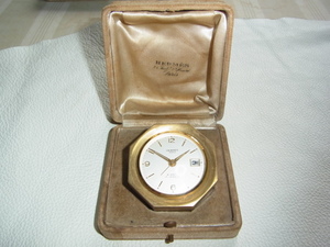 ■1940年代 美品 正確 希少 共箱付！エルメス 八角形 手巻 8DAYS 15石 日付け 真鍮製 置き時計