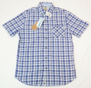 ●TIMBERLANDティンバーランド半袖ボタンダウンシャツ(紺白薄緑チェック,US-S(JP-M))新品