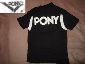 新品！ 超レア！ PONY ポニー チェーン刺繍 デカロゴ ボウリングシャツ 黒/白 M ボーリングシャツ